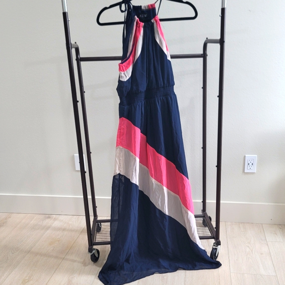 AUW Summer Lightweight Neck Tie Maxi Dress